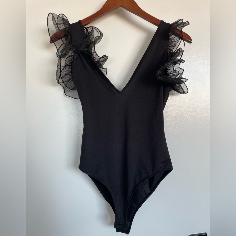 Zara Black Organza Thong Bodysuit Size Small - Picture 4 of 9